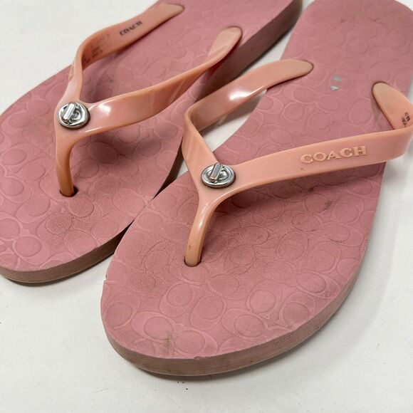 COACH Abbigail Rubber ROSE Turnlock Flip Flops Sz 7 - Picture 6 of 8